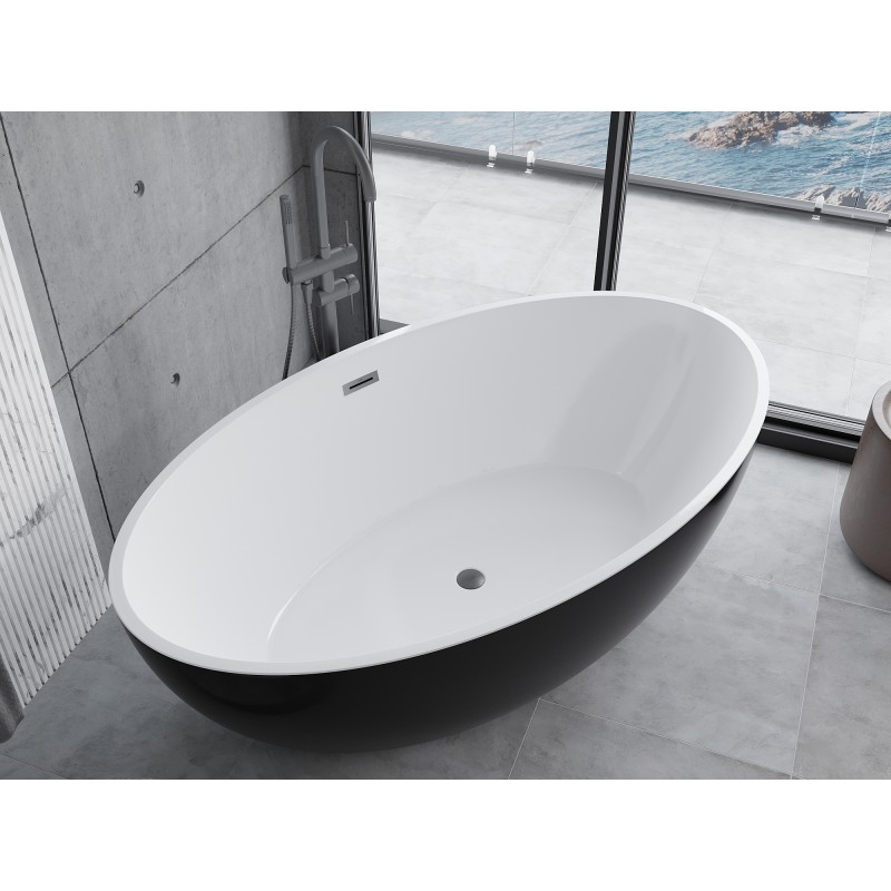 Mexen Nike freistehende Badewanne 175 x 100 cm, weiß/schwarz, Überlauf gun gray gebürstet - 54071751075-66