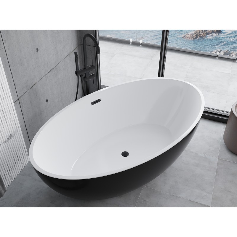 Mexen Nike freistehende Badewanne 175 x 100 cm, weiß/schwarz, schwarzer Überlauf - 54071751075-70