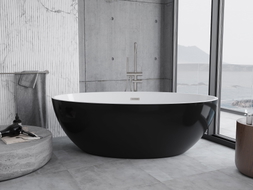 Mexen Nike freistehende Badewanne 175 x 100 cm, weiß/schwarz, Überlauf gebürsteter Nickel - 54071751075-97