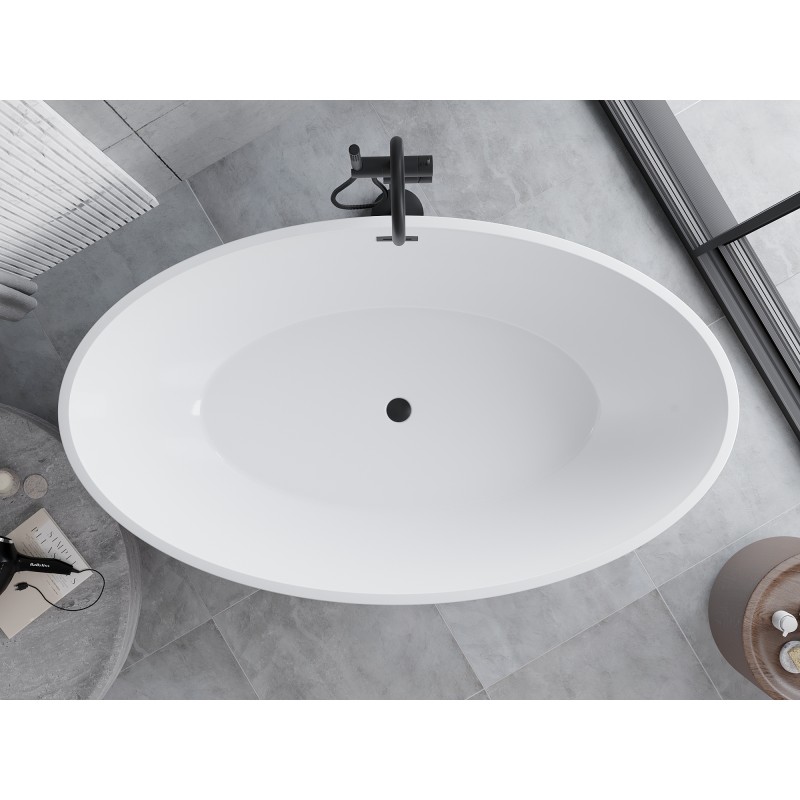 Mexen Nike freistehende Badewanne 175 x 100 cm, weiß/schwarz, schwarzer Überlauf - 54071751075-70