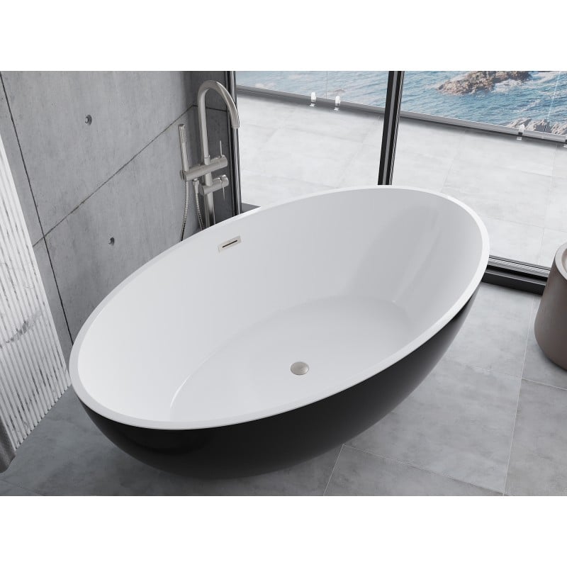 Mexen Nike freistehende Badewanne 175 x 100 cm, weiß/schwarz, Überlauf gebürsteter Nickel - 54071751075-97
