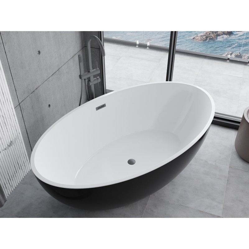 Mexen Nike freistehende Badewanne 175 x 100 cm, weiß/schwarz, Überlauf Gun Metal - 54071751075-95