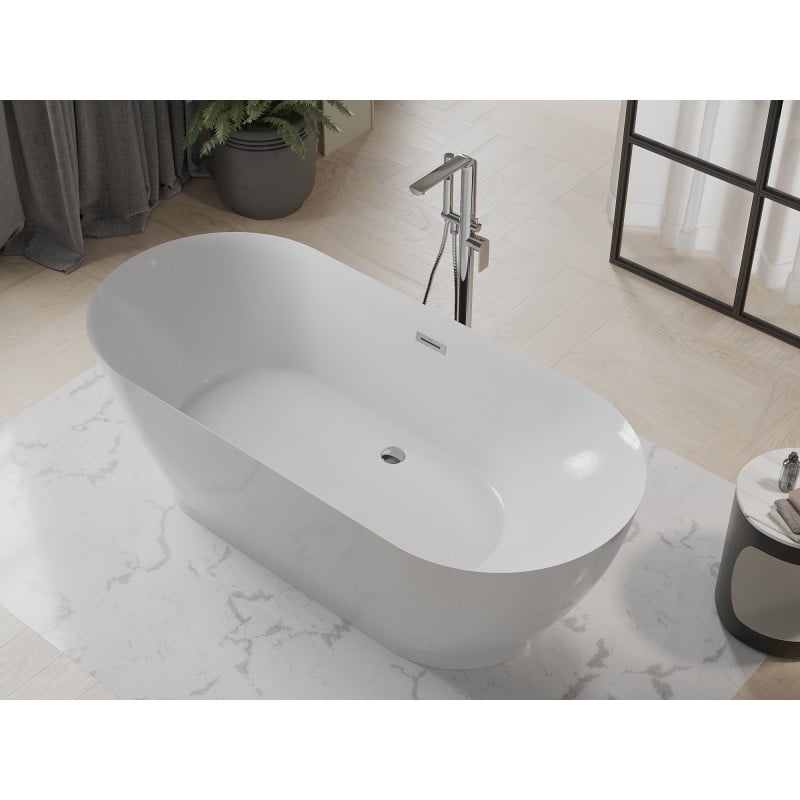 Mexen Roxy freistehende Badewanne 180 x 85 cm, weiß, Überlauf chrom - 51201808500-01