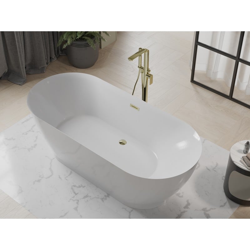 Mexen Roxy freistehende Badewanne 180 x 85 cm, weiß, Überlauf gold - 51201808500-50
