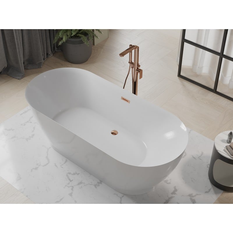 Mexen Roxy freistehende Badewanne 180 x 85 cm, weiß, Überlauf Roségold - 51201808500-60