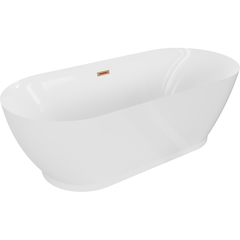 Mexen Roxy freistehende Badewanne 180 x 85 cm, weiß, Überlauf gebürstetes Kupfer - 51201808500-65