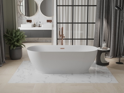 Mexen Roxy freistehende Badewanne 180 x 85 cm, weiß, Überlauf gebürstetes Kupfer - 51201808500-65