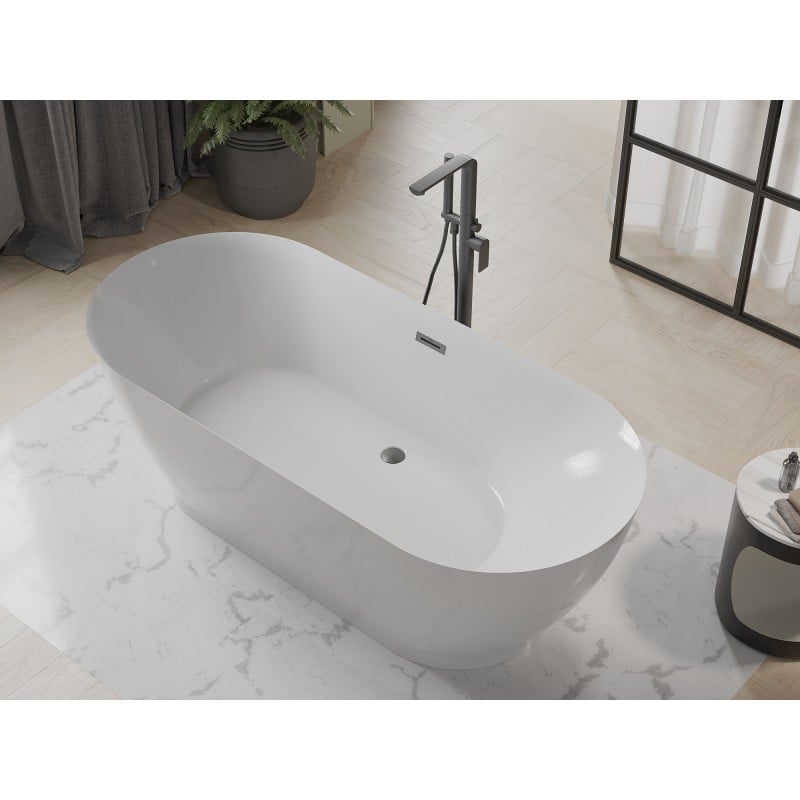 Mexen Roxy freistehende Badewanne 180 x 85 cm, weiß, Überlauf gun gray gebürstet - 51201808500-66