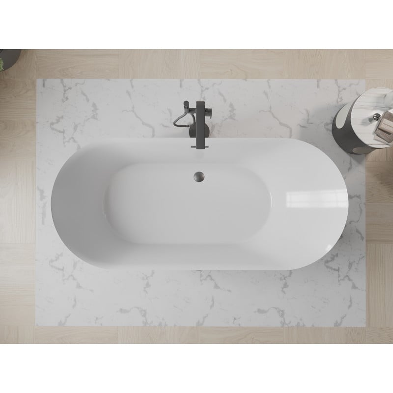 Mexen Roxy freistehende Badewanne 180 x 85 cm, weiß, Überlauf gun gray gebürstet - 51201808500-66