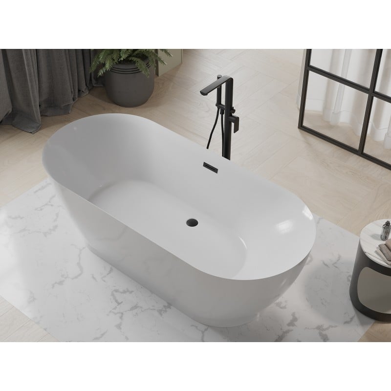 Mexen Roxy freistehende Badewanne 180 x 85 cm, weiß, Überlauf schwarz - 51201808500-70