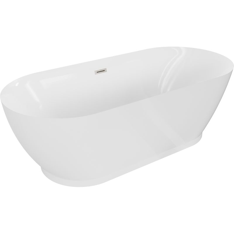Mexen Roxy freistehende Badewanne 180 x 85 cm, weiß, Überlauf gebürstetes Nickel - 51201808500-97