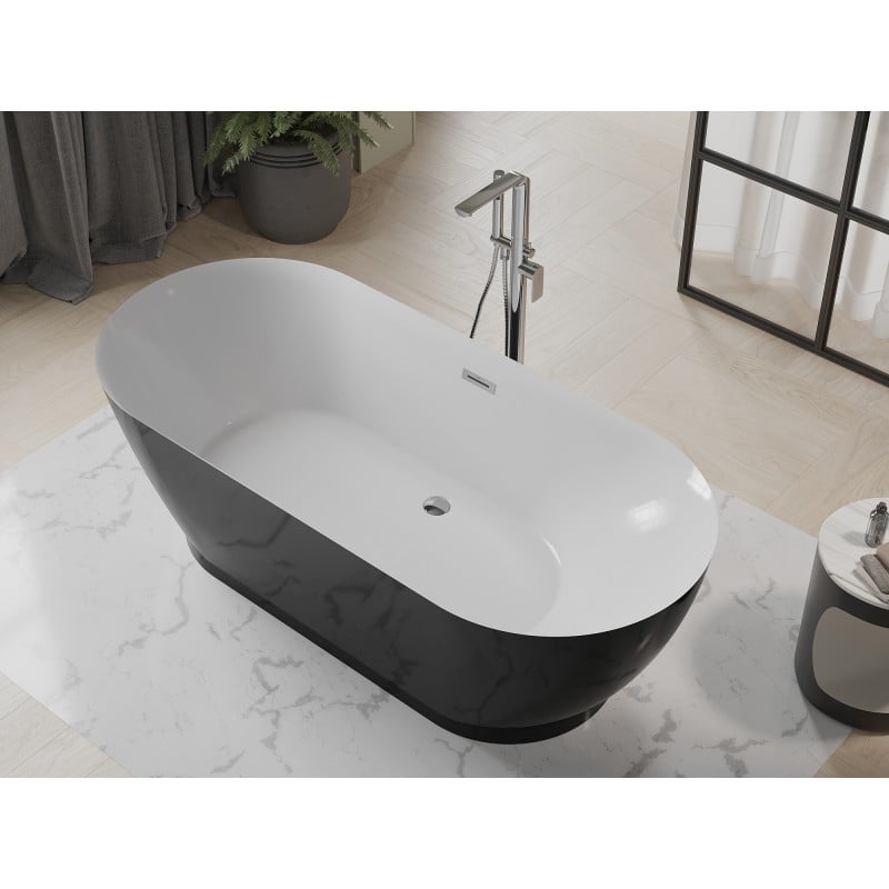 Mexen Roxy freistehende Badewanne 180 x 85 cm, weiß/schwarz, Überlauf Chrom - 51201808575-01
