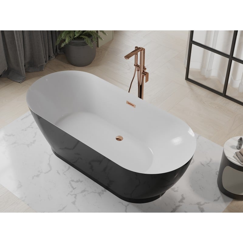 Mexen Roxy freistehende Badewanne 180 x 85 cm, weiß/schwarz, Überlauf roségold - 51201808575-60