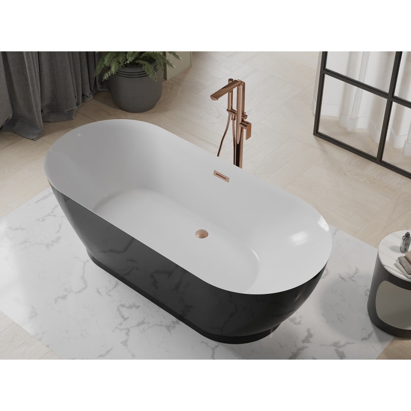 Mexen Roxy freistehende Badewanne 180 x 85 cm, weiß/schwarz, Ablauf gebürstetes Kupfer - 51201808575-65