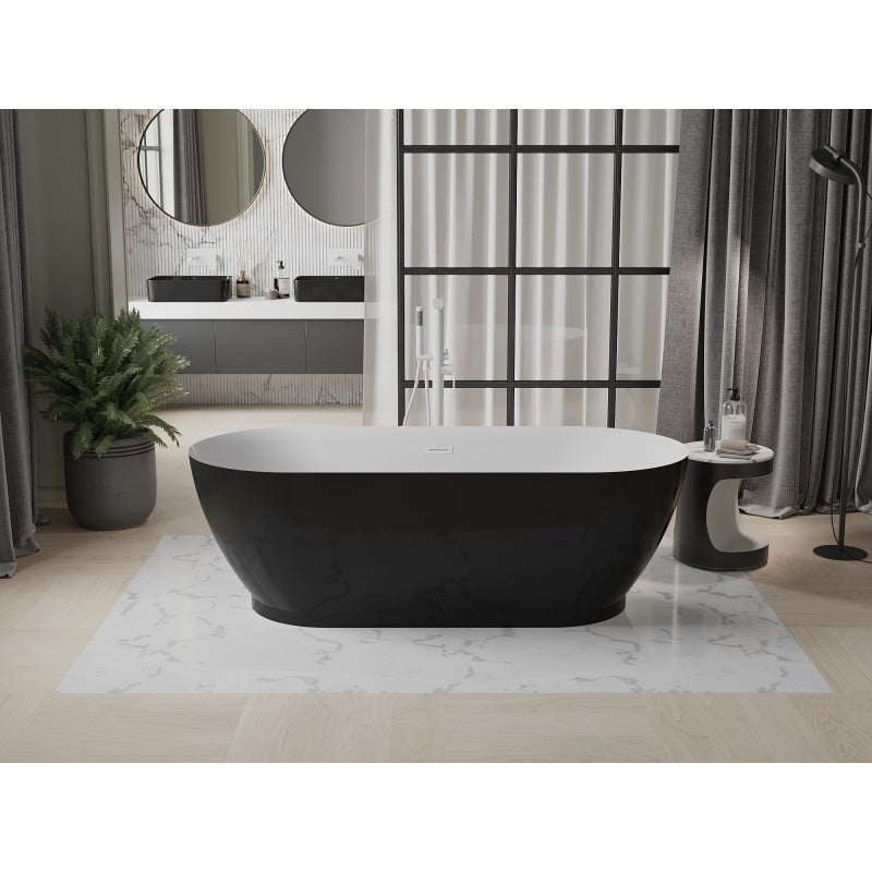 Mexen Roxy freistehende Badewanne 180 x 85 cm, weiß/schwarz, weißer Überlauf - 51201808575-20