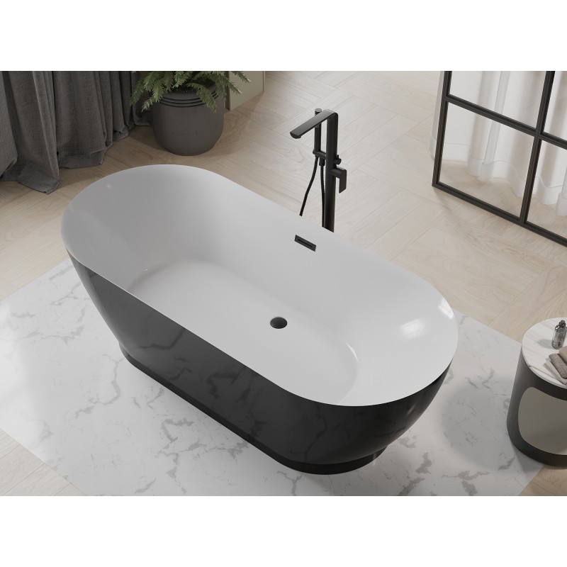 Mexen Roxy freistehende Badewanne 180 x 85 cm, weiß/schwarz, schwarzer Überlauf - 51201808575-70