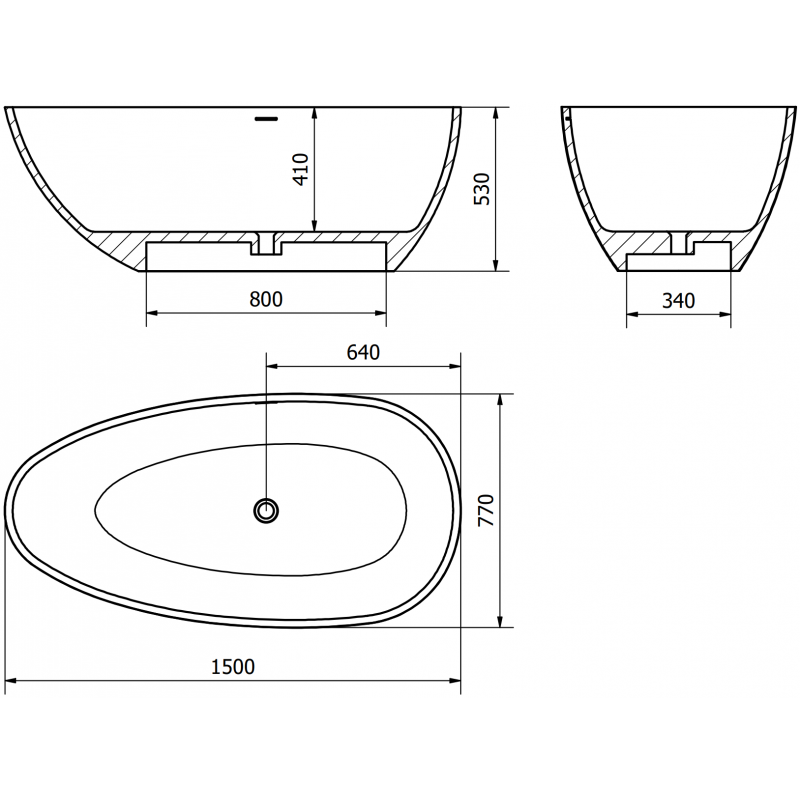 Mexen Imola freistehende Badewanne aus Konglomerat 150 x 77 cm, weiß glänzend - 57281507610
