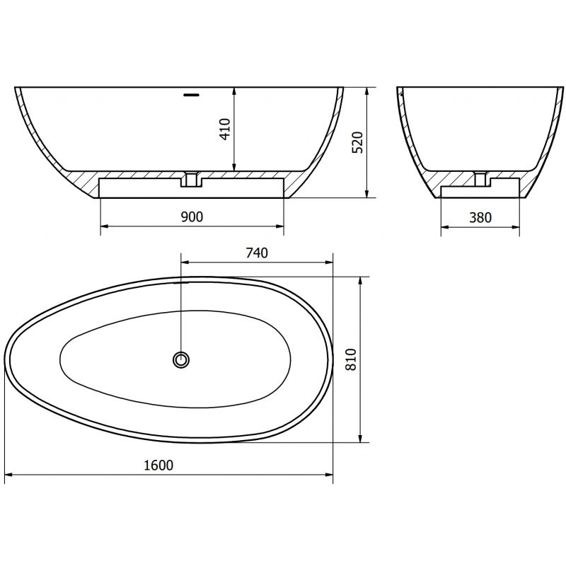 Mexen Imola freistehende Wanne aus Konglomerat 160 x 81 cm, weiße Matt - 57281608000