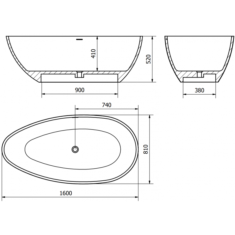 Mexen Imola freistehende Wanne aus Konglomerat 160 x 81 cm, weiß glänzend - 57281608010