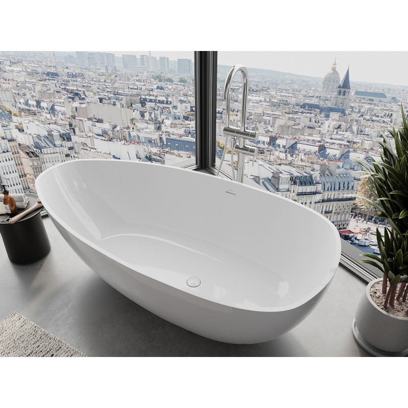 Mexen Imola freistehende Badewanne aus Konglomerat 170 x 88 cm, weiß glänzend - 57281708510