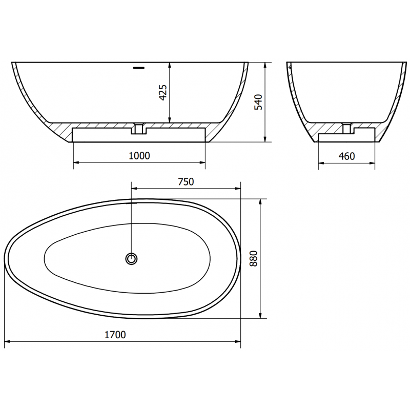 Mexen Imola freistehende Badewanne aus Konglomerat 170 x 88 cm, Beton matt - 57281708561