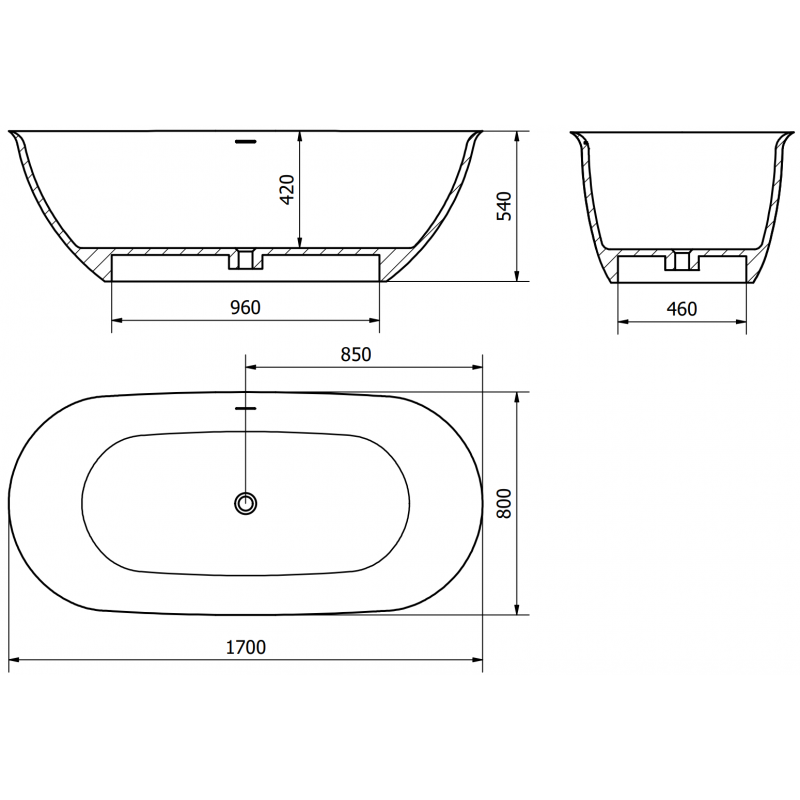 Mexen Siena freistehende Badewanne aus Konglomerat 170 x 80 cm, weiß matt - 57291708000