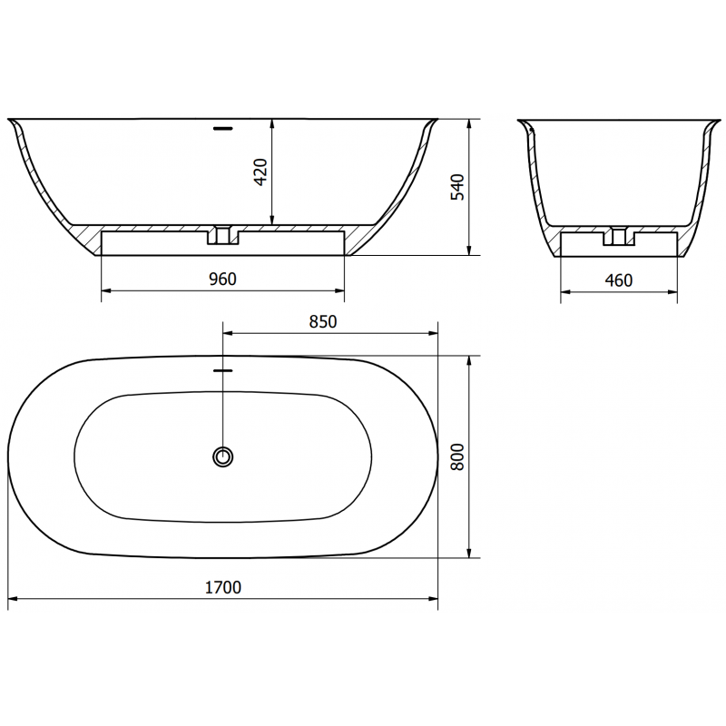Mexen Siena freistehende Badewanne aus Konglomerat 170 x 80 cm, weiß glänzend - 57291708010