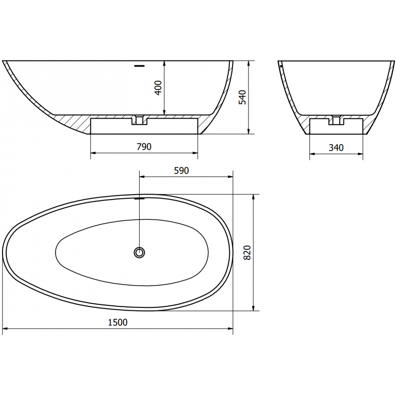 Mexen Milano freistehende Badewanne aus Konglomerat 150 x 82 cm, weiß matt - 57301508500