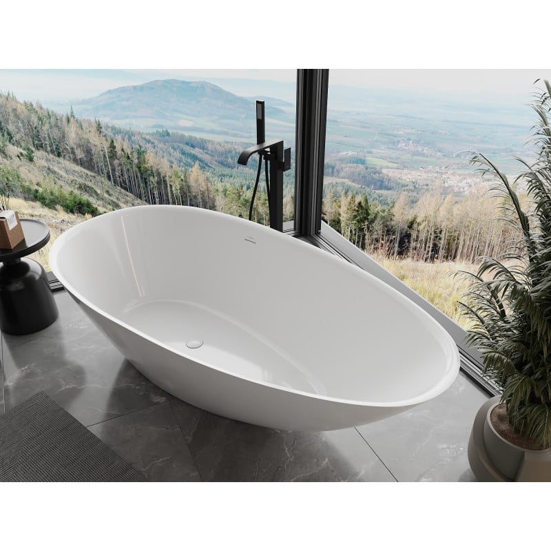 Mexen Milano freistehende Badewanne aus Konglomerat 150 x 82 cm, weiß glänzend - 57301508510