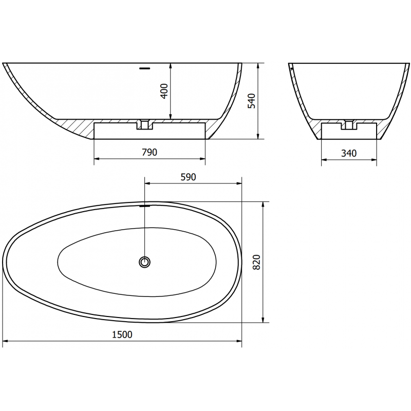Mexen Milano freistehende Wanne aus Konglomerat 150 x 82 cm, Beton matt - 57301508561