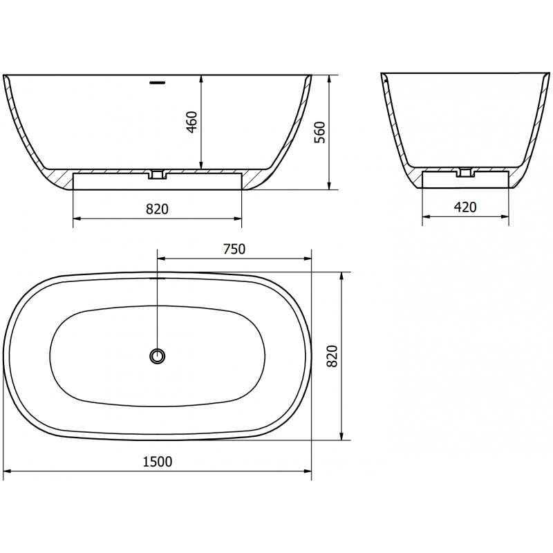 Mexen Como freistehende Wanne aus Konglomerat 150 x 82 cm, weiß matt - 57311508200