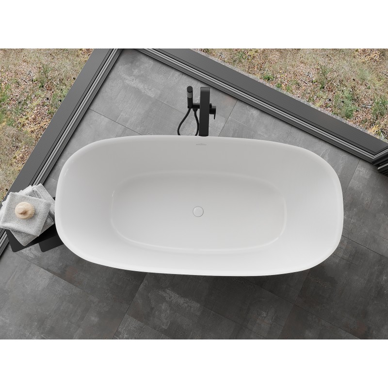 Mexen Como freistehende Badewanne aus Konglomerat 150 x 82 cm, weiß glänzend - 57311508210