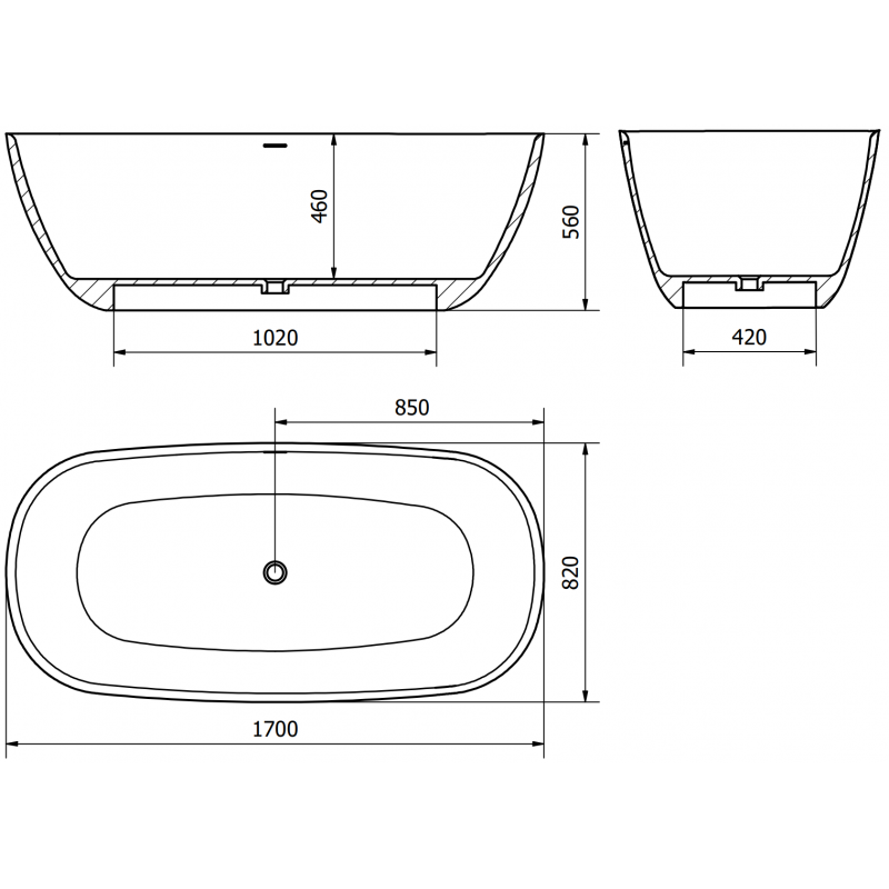 Mexen Como freistehende Badewanne aus Konglomerat 170 x 82 cm, weiß matt - 57311708200