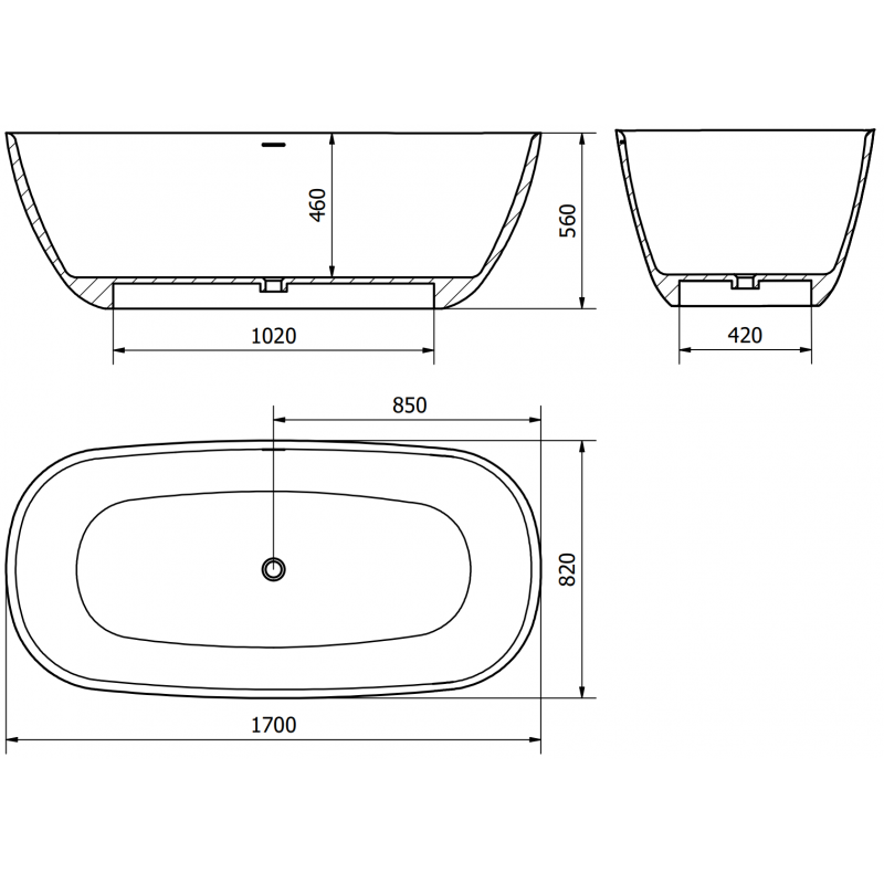 Mexen Como freistehende Badewanne aus Konglomerat 170 x 82 cm, Beton matt - 57311708261