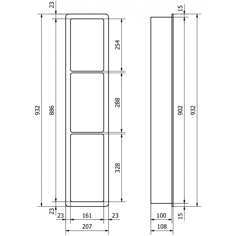 Mexen X-Wall-K Wandeinbau-Regal aus Konglomerat 93,2 x 20,7 cm, weiß - 1900932010