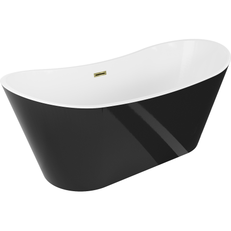 Mexen Montana freistehende Badewanne 150 x 75 cm, weiß/schwarz, Überlauf gold - 52011507575-50