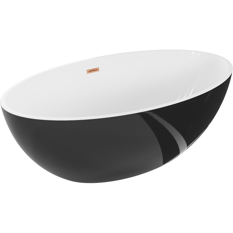 Mexen Nike freistehende Badewanne 175 x 100 cm, weiß/schwarz, Überlauf gebürstetes Kupfer - 54071751075-65