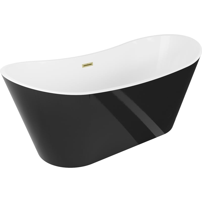Mexen Montana freistehende Badewanne 180 x 90 cm, weiß/schwarz, Überlauf gold gebürstet - 52011809075-55