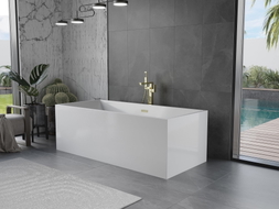 Mexen Vigo freistehende Badewanne 178,5 x 80 cm, weiß, Überlauf gold - 51251788000-50
