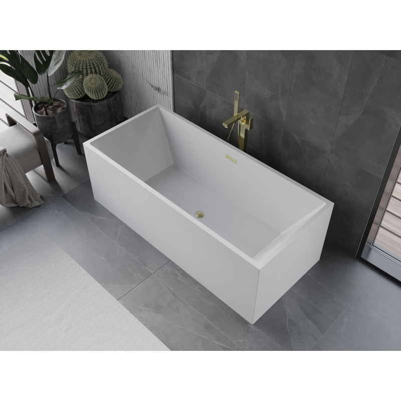 Mexen Vigo freistehende Badewanne 178,5 x 80 cm, weiß, Überlauf gebürstet gold - 51251788000-55