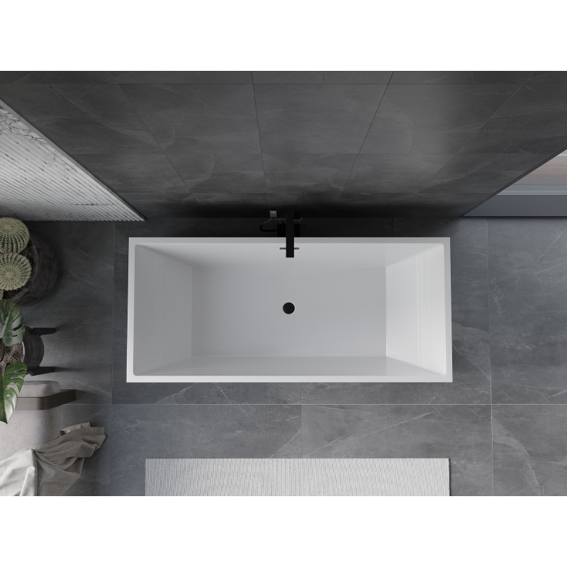 Mexen Vigo freistehende Badewanne 178,5 x 80 cm, weiß, schwarzer Überlauf - 51251788000-70