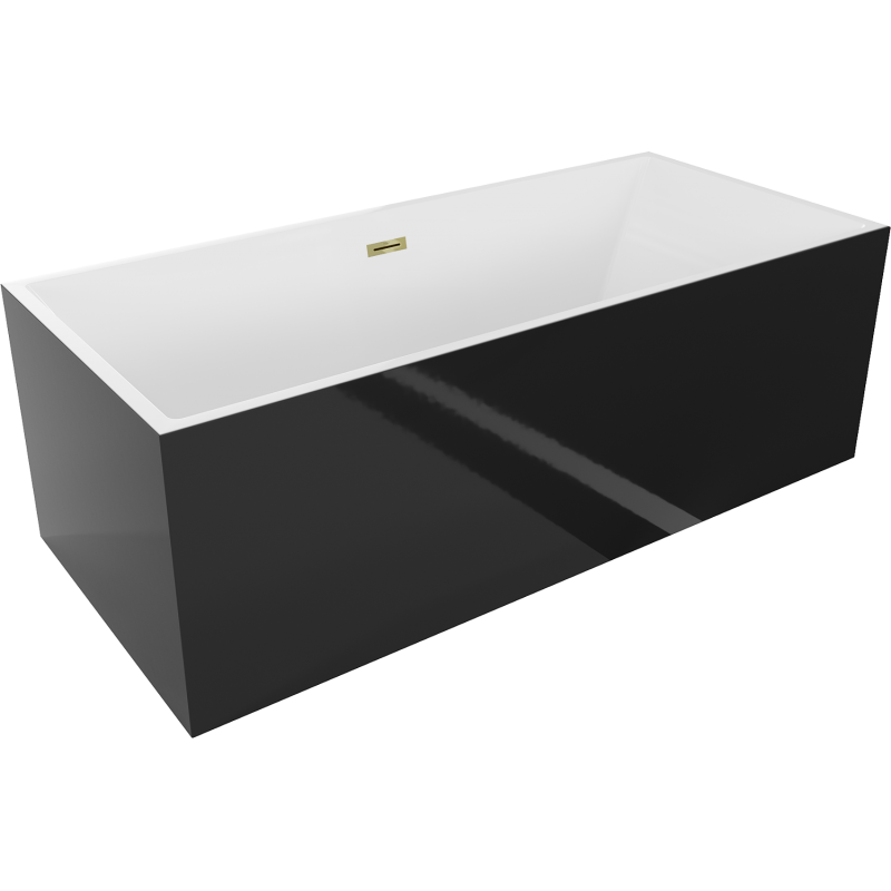 Mexen Vigo freistehende Badewanne 178,5 x 80 cm, weiß/schwarz, Überlauf gold - 51251788075-50