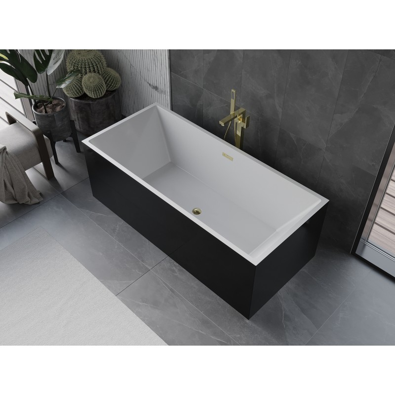 Mexen Vigo freistehende Badewanne 178,5 x 80 cm, weiß/schwarz, Überlauf gold - 51251788075-50