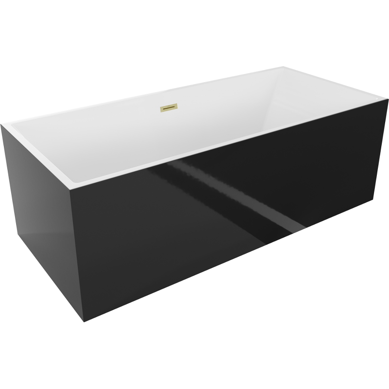 Mexen Vigo freistehende Badewanne 178,5 x 80 cm, weiß/schwarz, Überlauf gold gebürstet - 51251788075-55