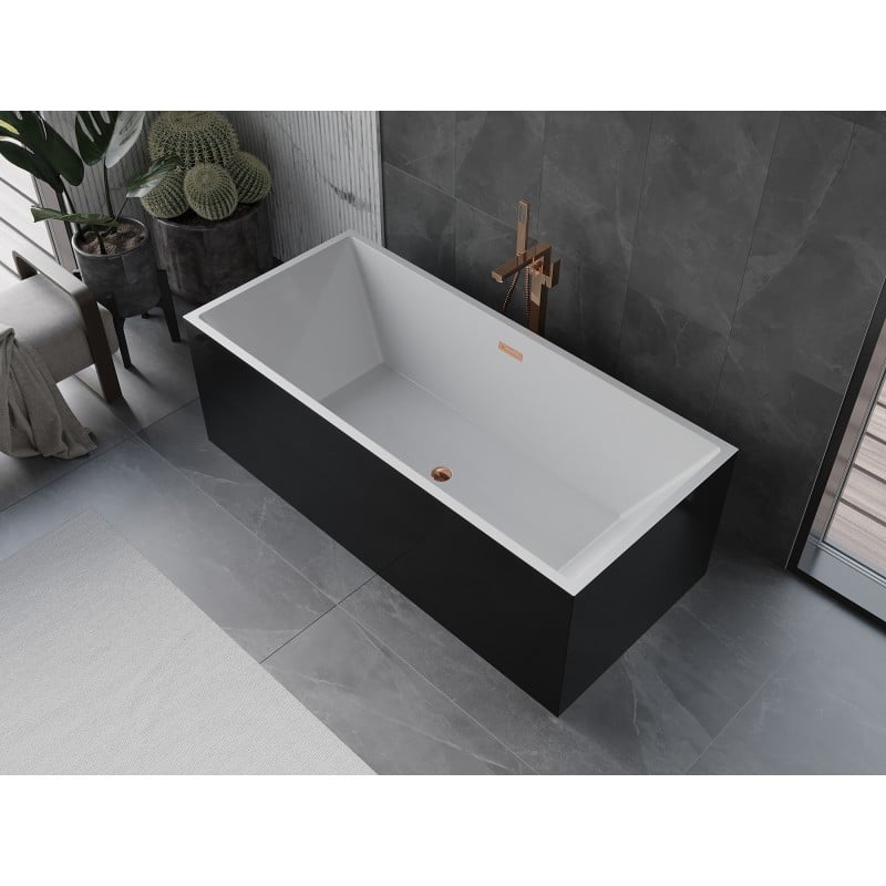 Mexen Vigo freistehende Badewanne 178,5 x 80 cm, weiß/schwarz, Überlauf Roségold - 51251788075-60