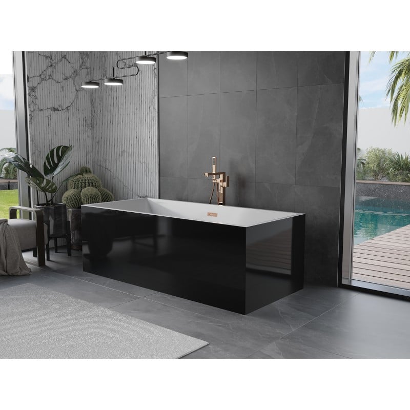 Mexen Vigo freistehende Badewanne 178,5 x 80 cm, weiß/schwarz, Überlauf Roségold - 51251788075-60