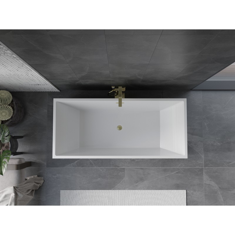 Mexen Vigo freistehende Badewanne 178,5 x 80 cm, weiß/schwarz, Überlauf gold gebürstet - 51251788075-55
