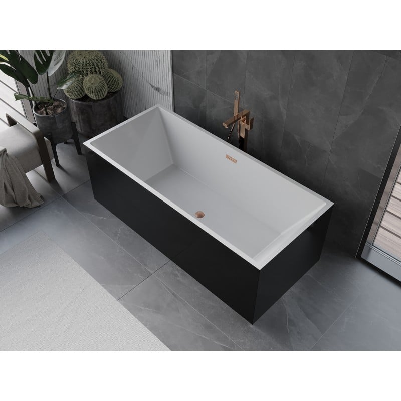 Mexen Vigo freistehende Badewanne 178,5 x 80 cm, weiß/schwarz, Überlauf gebürstetes Kupfer - 51251788075-65
