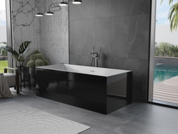 Mexen Vigo freistehende Badewanne 178,5 x 80 cm, weiß/schwarz, Überlauf gun gray gebürstet - 51251788075-66