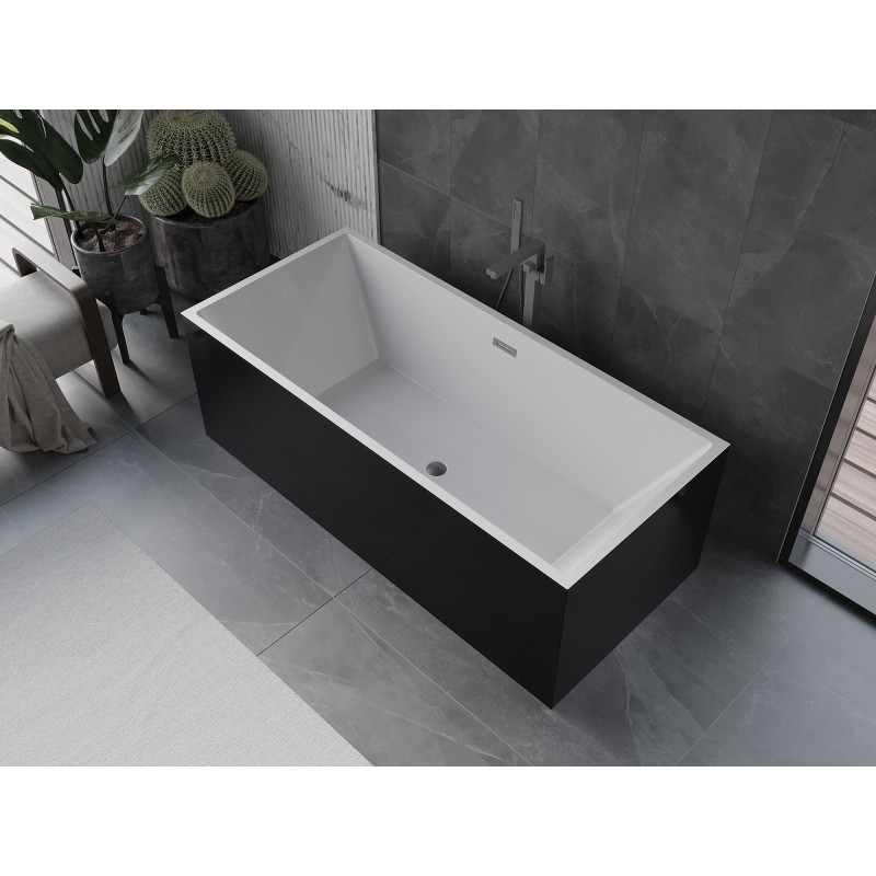 Mexen Vigo freistehende Badewanne 178,5 x 80 cm, weiß/schwarz, Überlauf gun metal - 51251788075-95